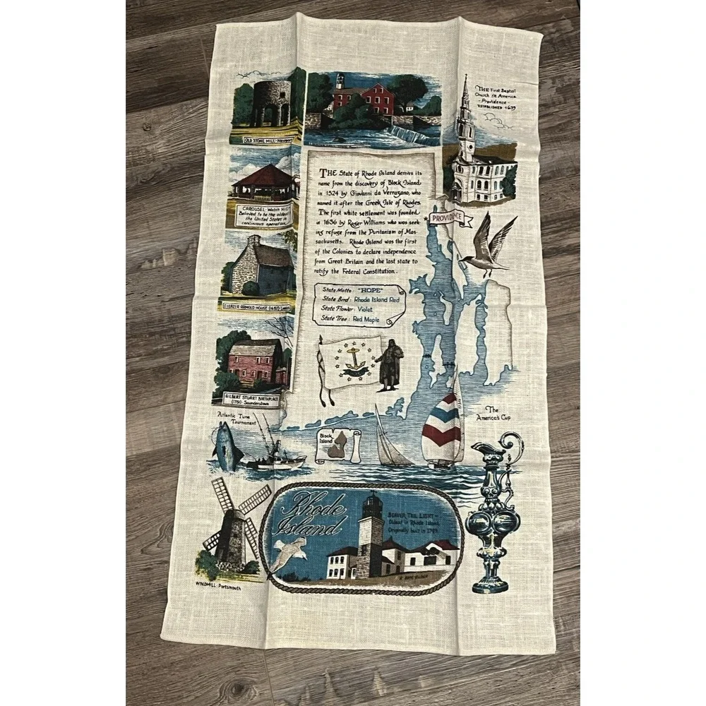 Kay Dee Linen Tea Towel Rhode Island Landmarks Historical Windmill Nautical New